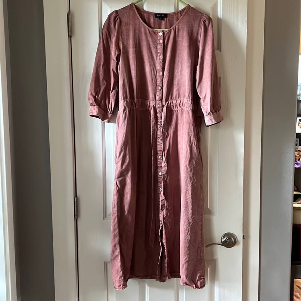 ROOLEE Terracotta Button Front Midi Dress